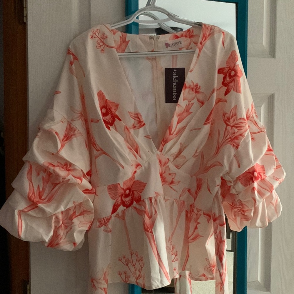 Cream peplum blouse and pants set